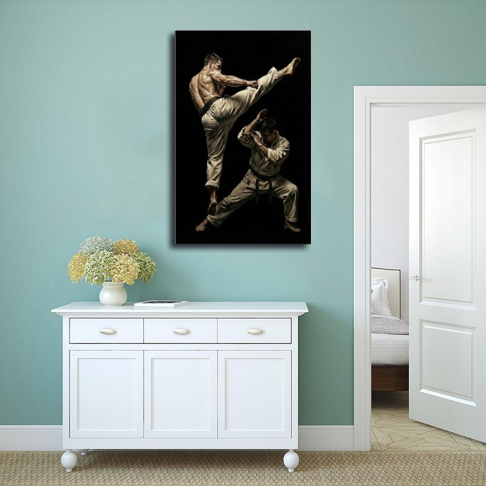 ASGRCN Poster su tela con azione dinamica dei combattenti di karate, per | , diverse dimensioni, stili multipli di cornice, arte della parete, dipinti decorativi, decorazione della stanza del
