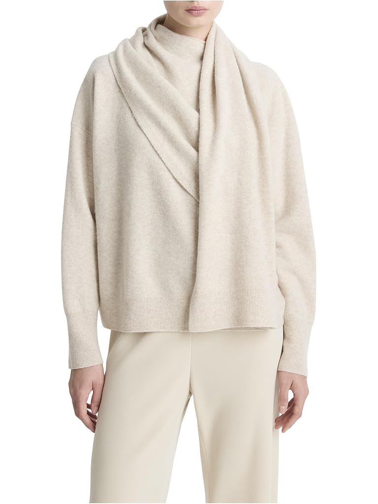 White Vince Draped Crew Neck Sweater