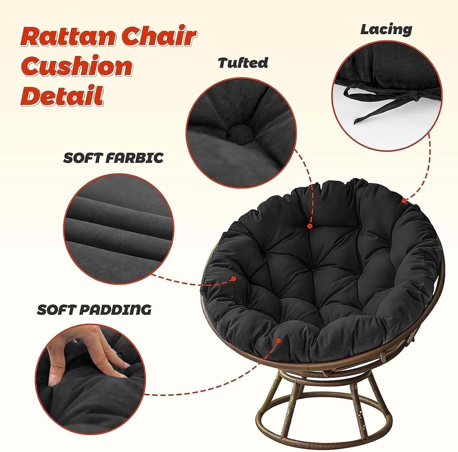 Cojines redondos de ratán para sillón, uso al aire libre, jardín, interior, columpio, sofá, accesorios para uso doméstico (café, 90 x 90 cm)