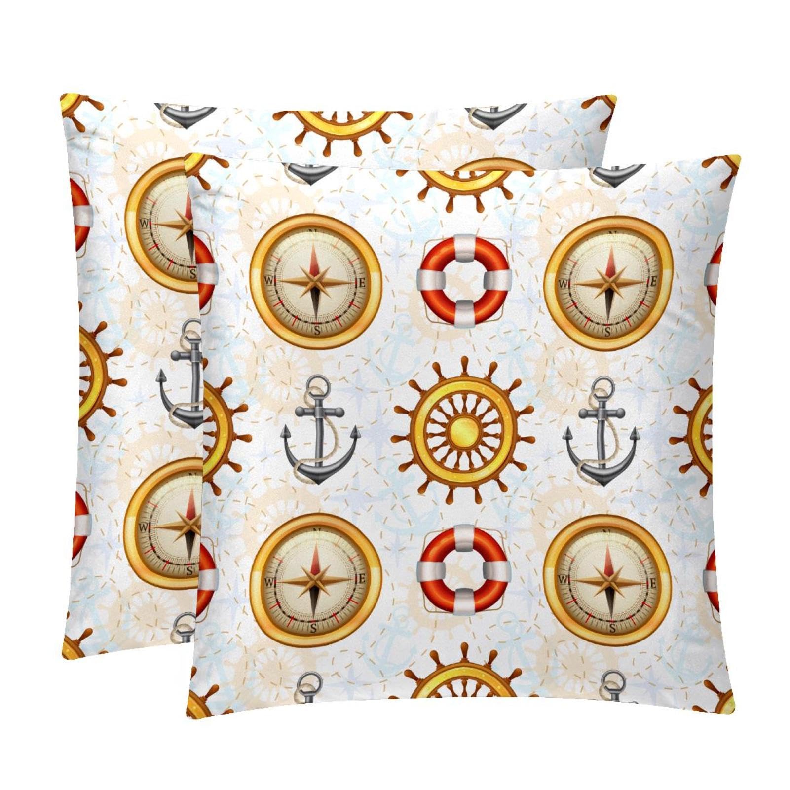 TDGKPZ Sailing Compass Throw Pillow Covers 2 Pack Pillowcases Soft Cozy Pillow Cases For Couch Bed Sofa 45x45cm