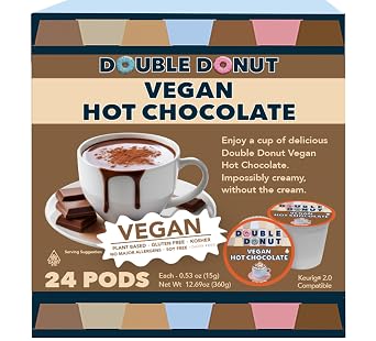 Double Donut Dairy Free Hot Chocolate Pods, Lactose Free Vegan Hot Chocolate Mix Cups For Keurig K Cup Brewers, 22 Count Pack of 1