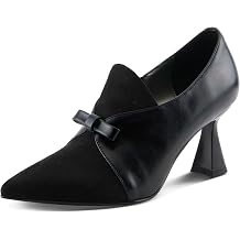 Azura Womens ELVIRAEST Slip-On Shootie Pump Leather and Ultra-Suede with Bow Detail and Flared Heel