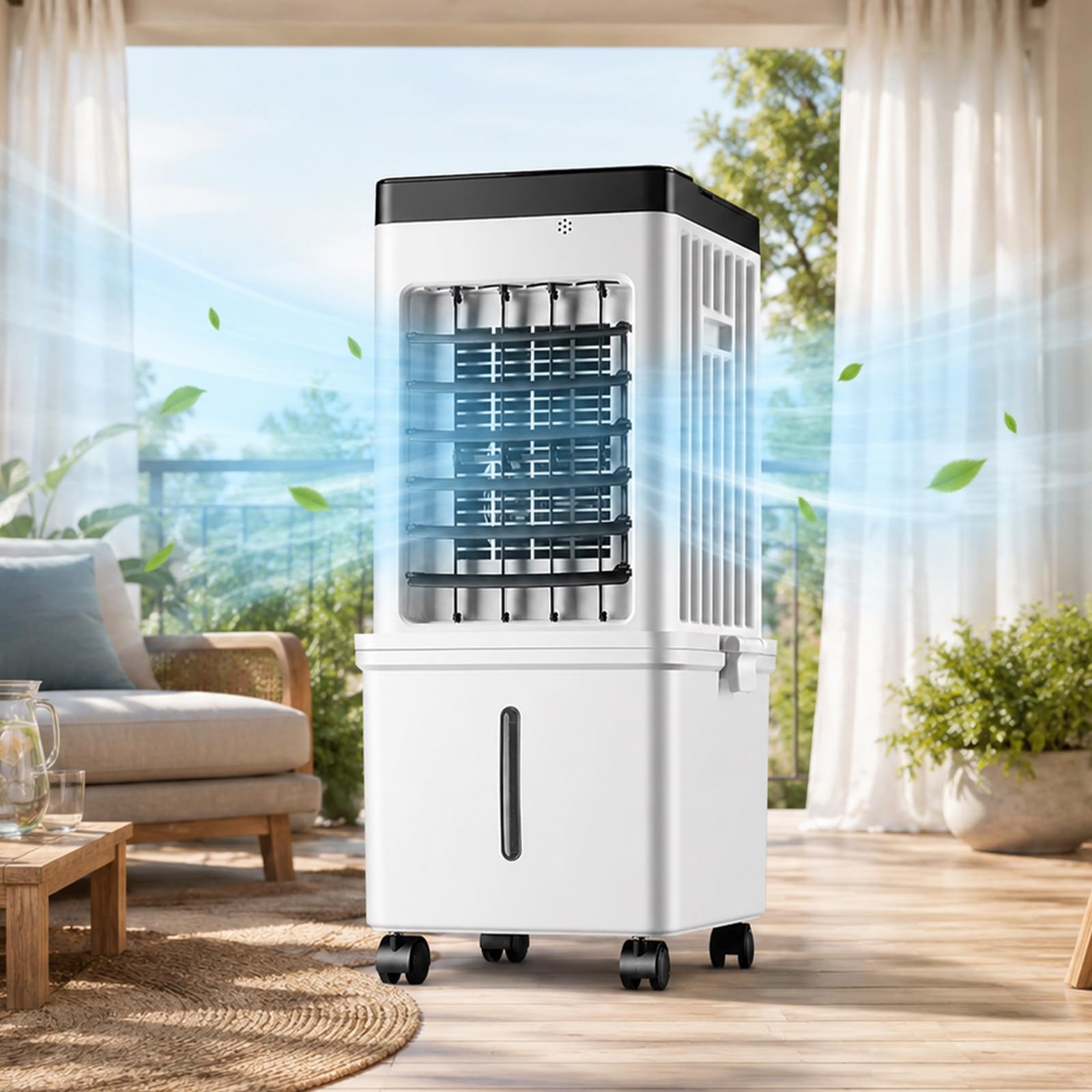 Climatizador Evaporativo Portátil, Aire Acondicionado Sin Tubo Con Depósito 15L, 4 Acumuladores De Frío, Mando A Distancia, Control Táctil, 3 Velocidades, Temporizador 15h Para Oficina