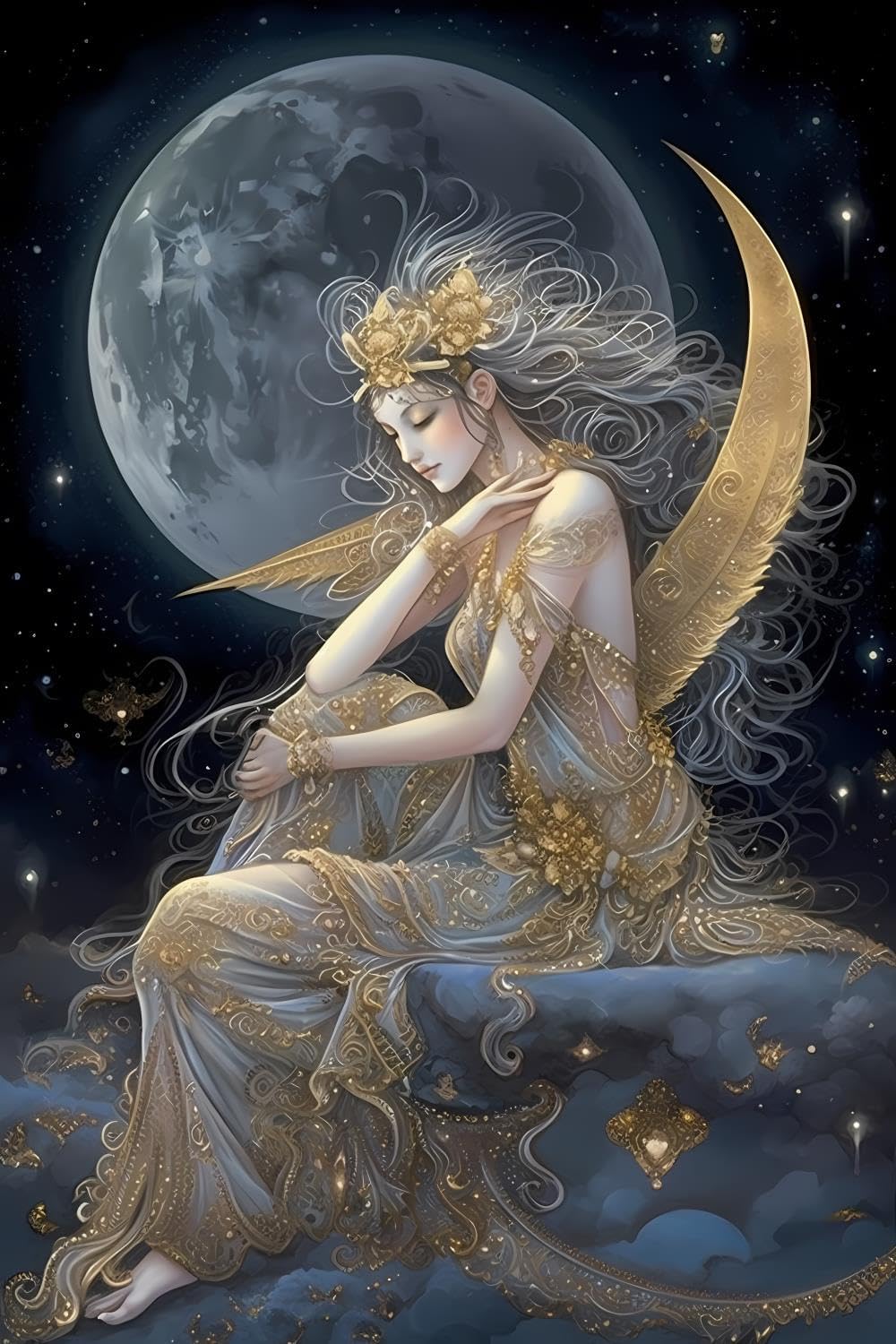 5D Moon Fairy Diamond Painting Kit, Full Round Diamond Art Kits for Adults Fairy Diamond Dots Paint by Numbers for Beginners 20x30 inch