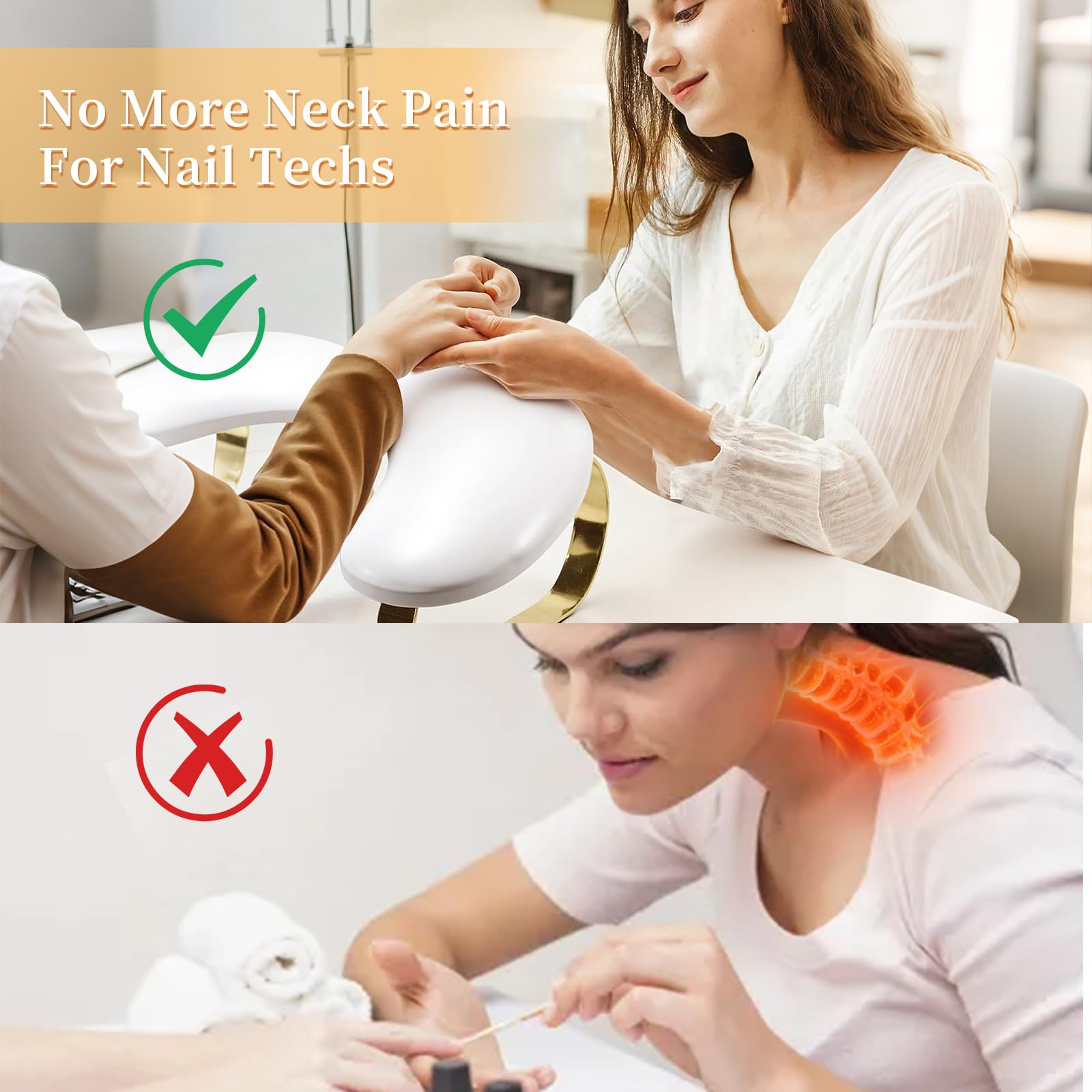 U-Shaped Nail Arm Rest with 45° Tilt and Golden Curved Stands