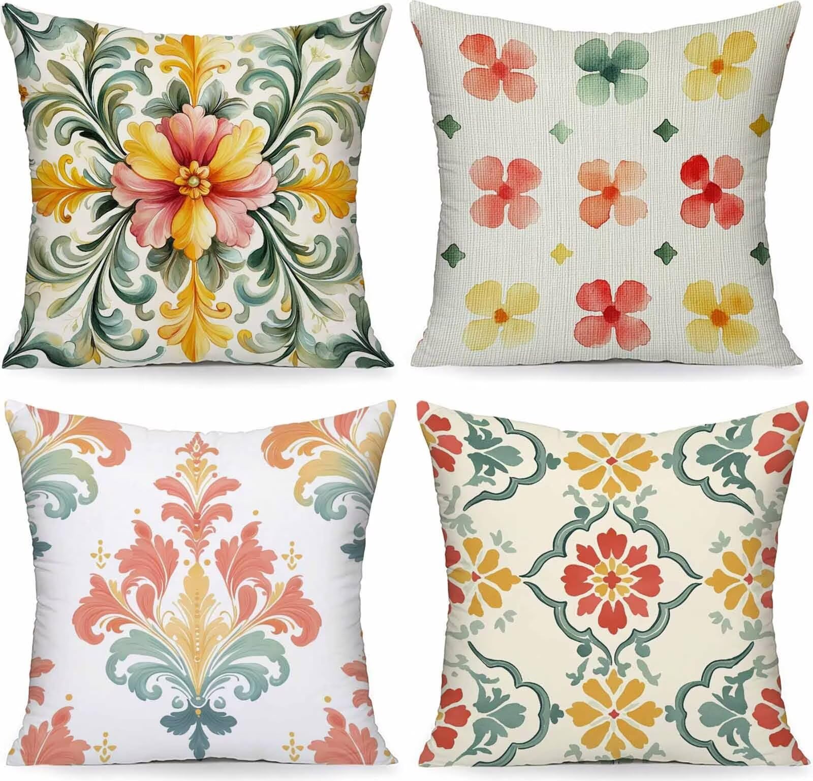 Housse de coussin 55x55 lin jaune et fleurs chic pour canapé de salon