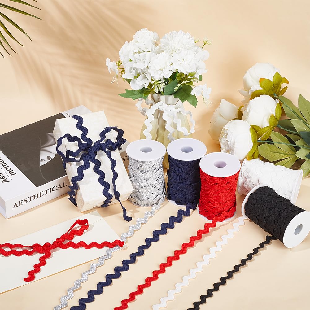 GORGECRAFT 1 Roll 25 Yards Ric Rac Trim Ribbon 10mm Rick Rack Silver Wave Sewing Bending Fringe Trim Braided Woven Fabric for Sewing Flower Making Wedding Dress Party Craft - Image 4