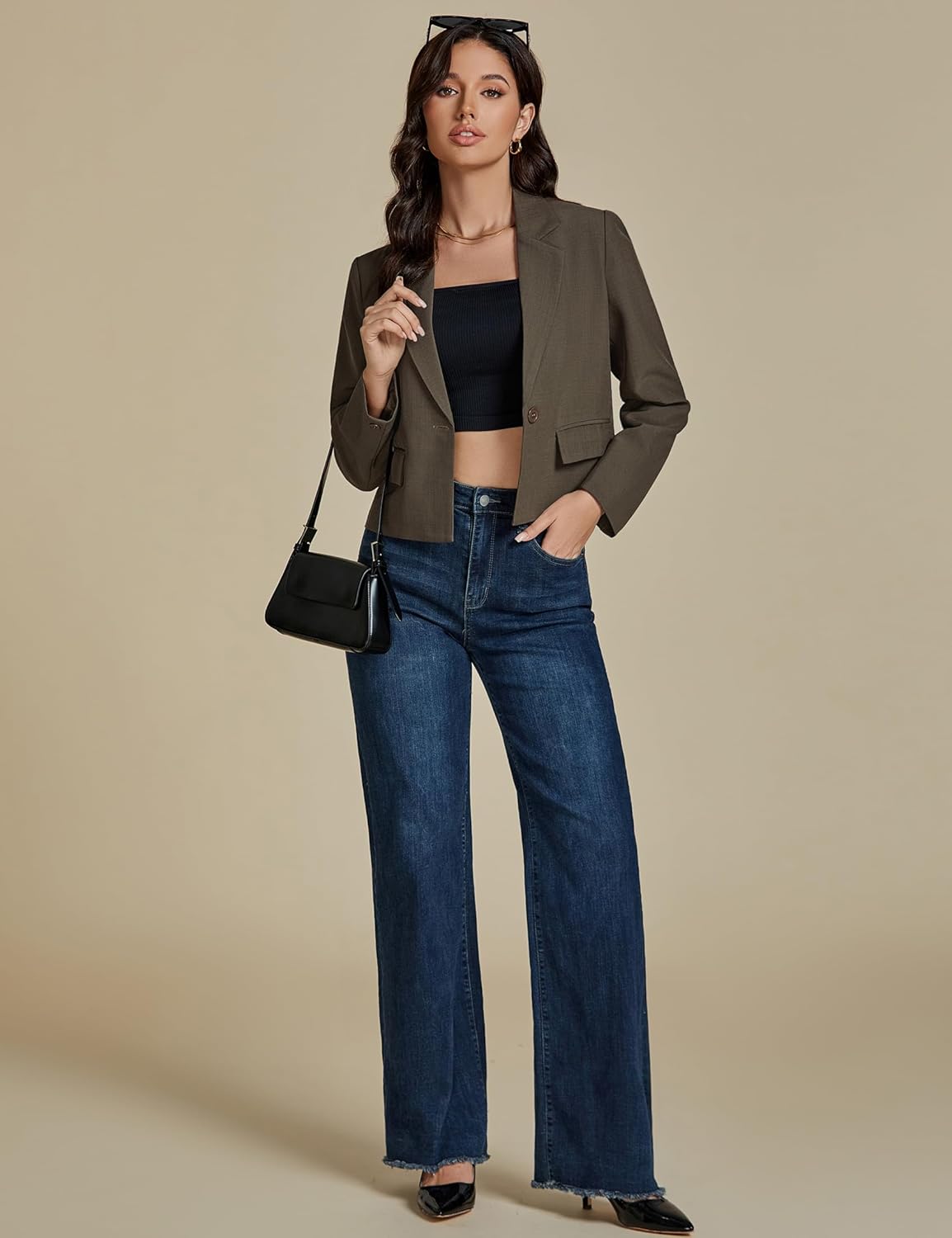 luvamia Suits for Women 2 Piece Sets Business Casual Outfits Dressy Cropped Blazer Wide Leg Pants Suit Office Work - Image 7