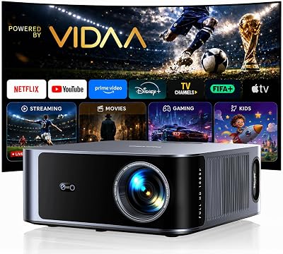 Proyector 4K【Alto Brillo 2000ANSI/VIDAA SO más rápido/40W Dolby Audio】Proyector Netflix Incluido TV en Directo, FHD1080P, HDR10, Auto Focus/Keystone, Control por Voz, BT5.4, para Exterior/Cine en Casa