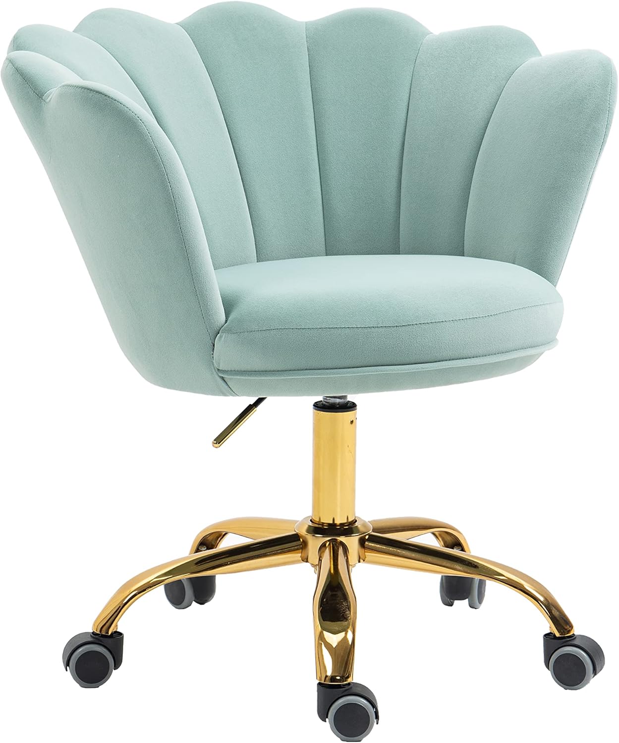 ZOBIDO Comfy Home Office Task Chair with Wheels, Cute Modern Upholstered Velvet Seashell Back Adjustable Swivel Vanity Desk Chair, for Women, for Girls, Living Room(SAGE Green