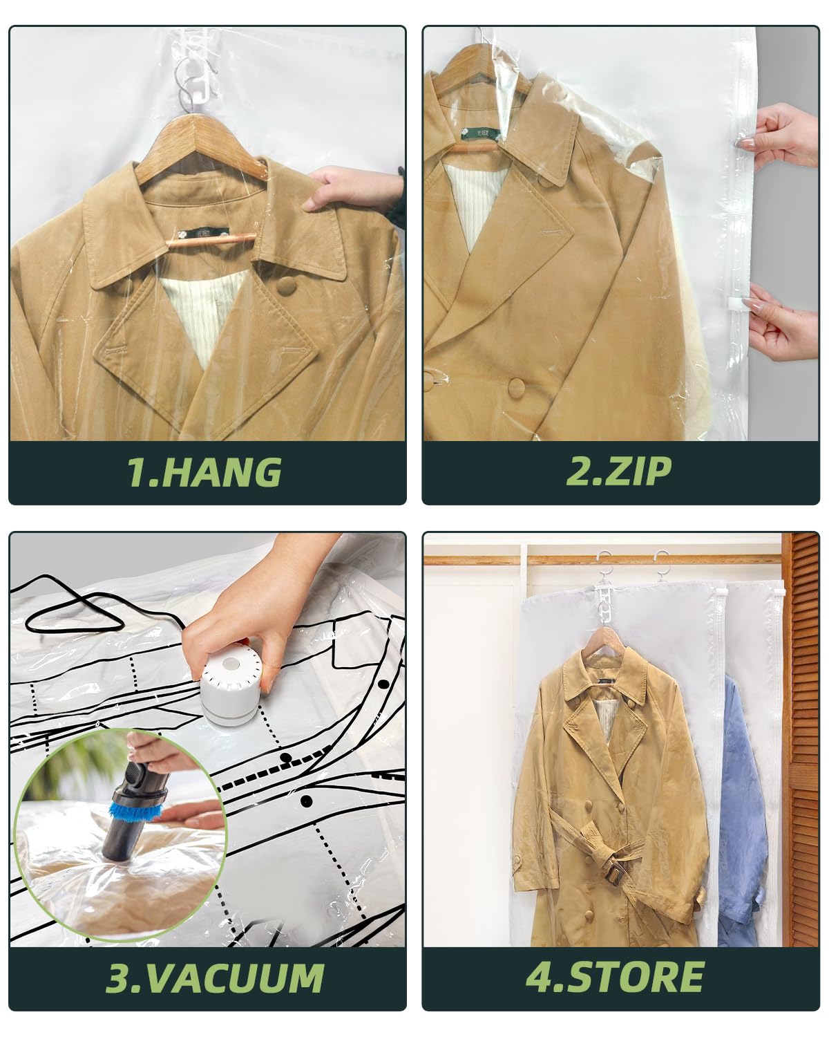 Colemoly Bolsas colgantes de almacenamiento al vacío para ropa, abrigos, paquete de 6 bolsas de 49 x 27.6 pulgadas, bolsas de almacenamiento colgantes, selladas al vacío, bolsas comprimidas