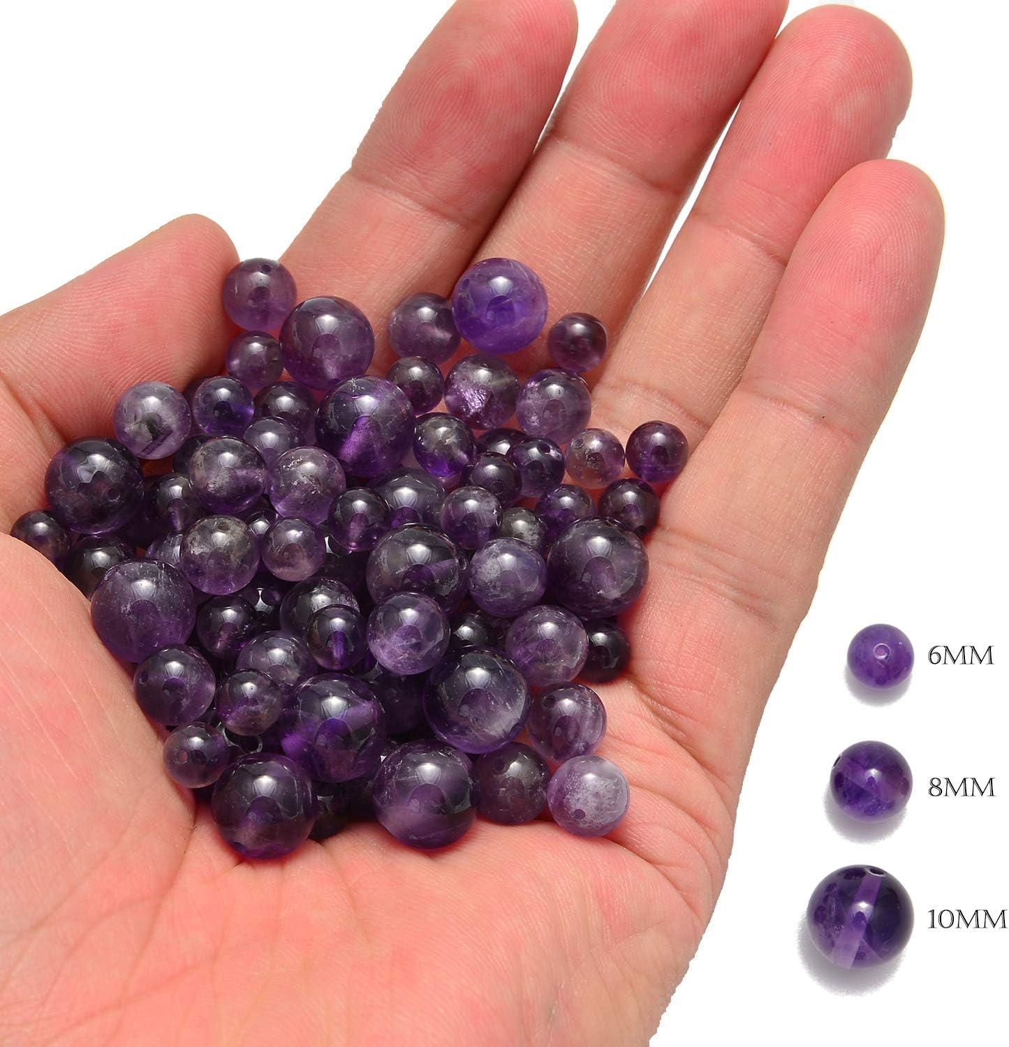 NCB 100pcs Original Natural Stone Beads Gemstone Round Loose Beads 6mm 8mm 10mm (Amethyst, 6mm 100Beads) - Image 4