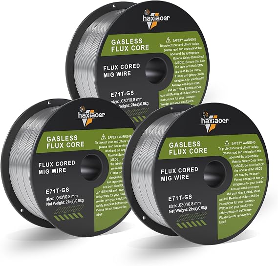 HAXIAOER Flux Core Welding Wire 0.8mm 1.0KG, E71T-GS MIG Welding Wire Mild Steel Gasless Welding Wire Without Gas-self Shielded Stainless Steel Wire for MIG Welders, 3Pack