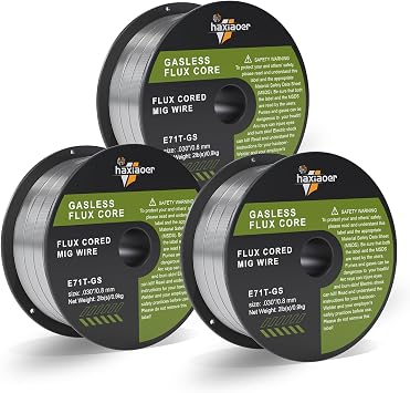 HAXIAOER Flux Core Welding Wire 0.8mm 1.0KG, E71T-GS MIG Welding Wire Mild Steel Gasless Welding Wire Without Gas-self Shielded Stainless Steel Wire for MIG Welders, 3Pack
