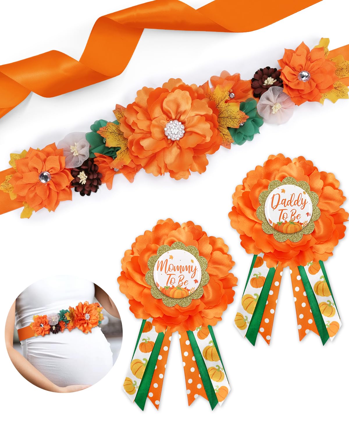 Vansolinne Fall Pumpkin Maternity Sash Set Mom to Be