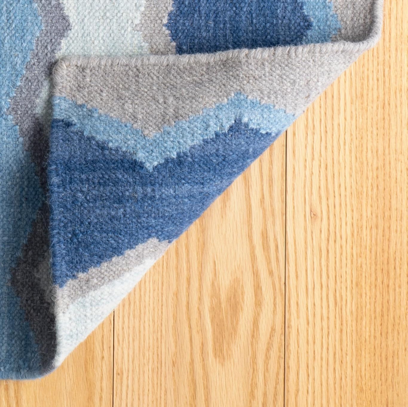 Dash and Albert Safety Net Blue Handwoven Wool Rug, 2 X 3 Feet, Multi Geometric Pattern - Premium Luxury Hotel Quality Soft Breathable Hypoallergenic Machine Washable Easy Care All Season