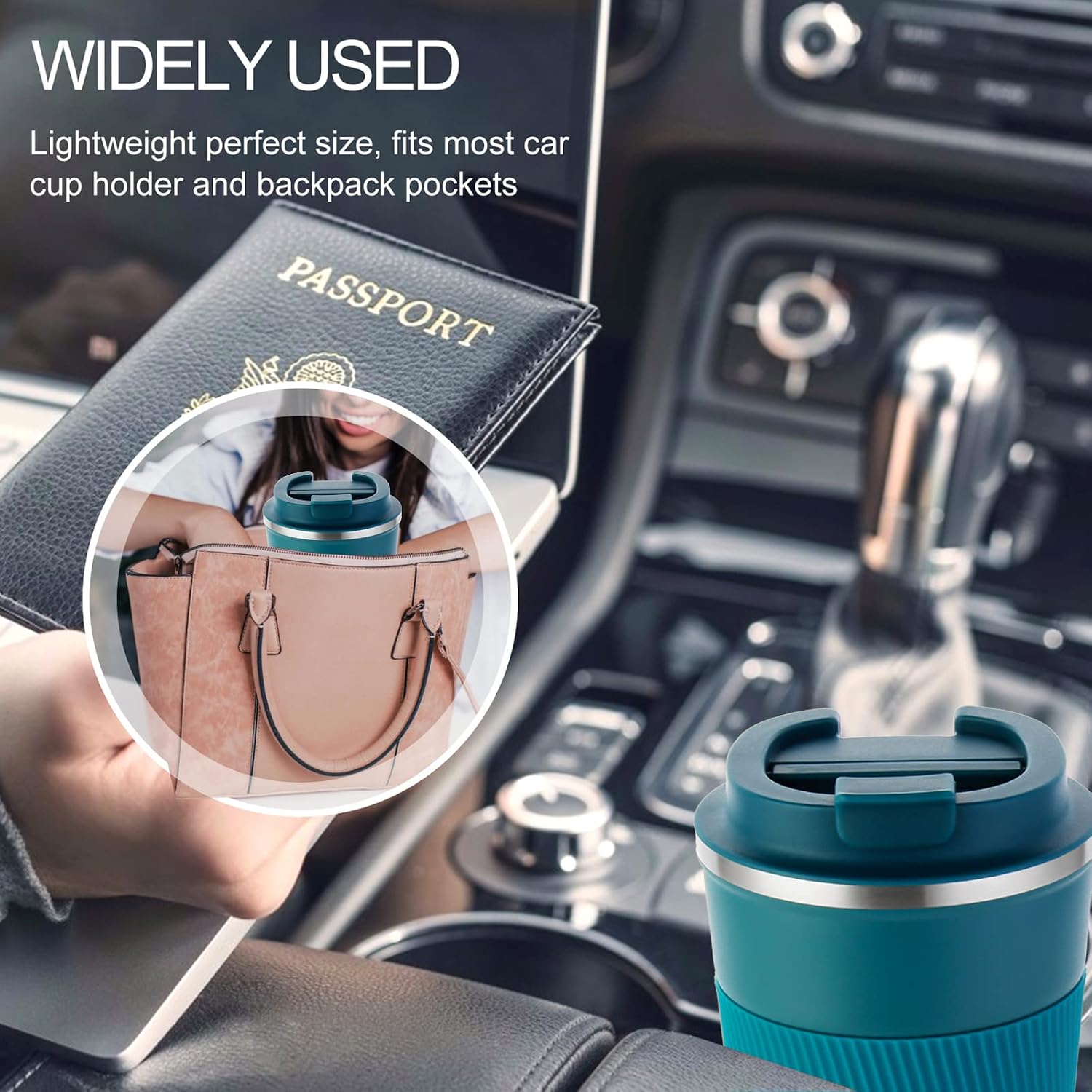 GEMFUL Travel Coffee Mug 2 Pack Insulated To Go Tumbler with Lid Portable Stainless Steel Reusable Cups Leak proof for Women Hot Cold Drinks 17oz (Black and Blue)
