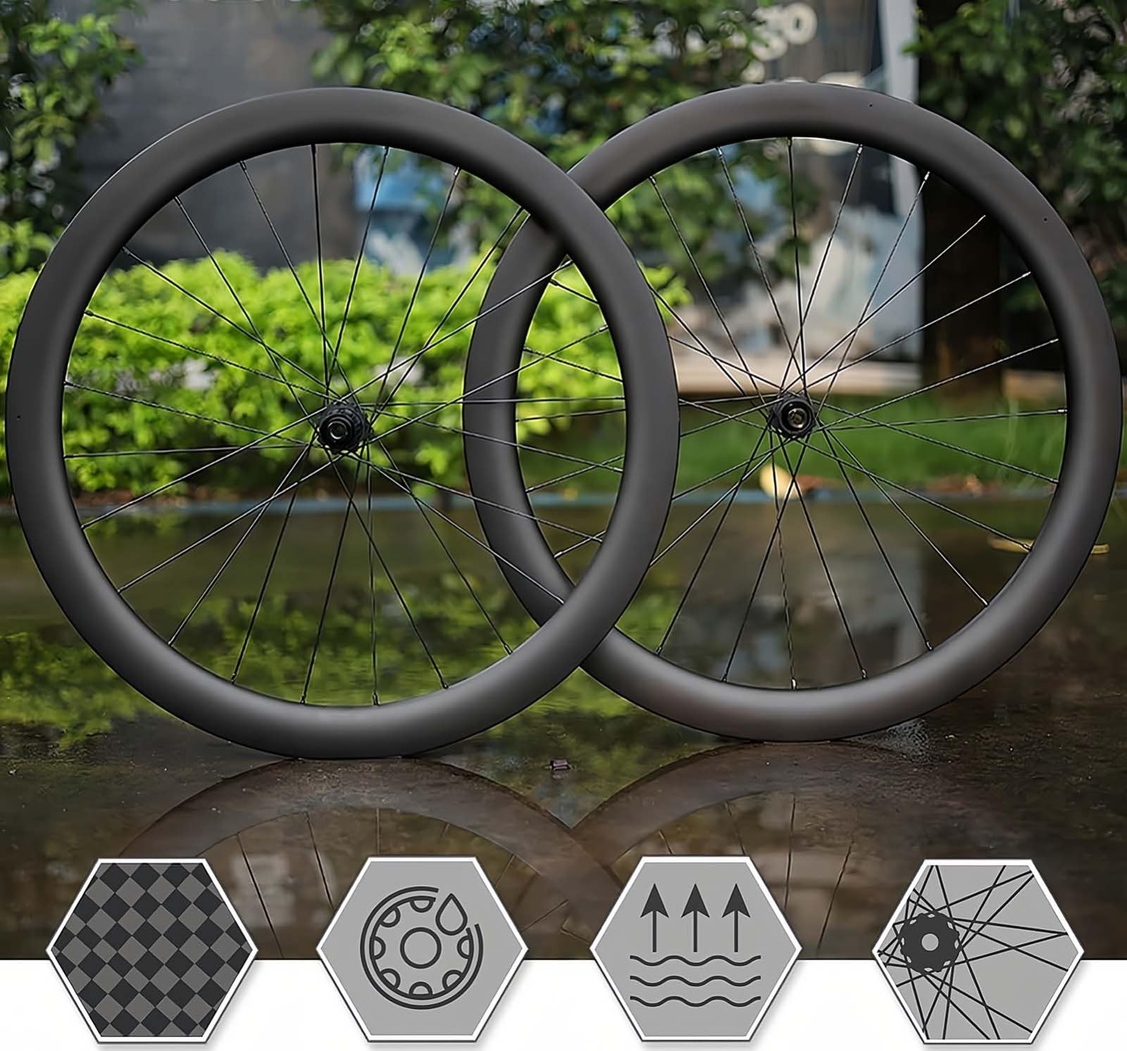 Fahrradlaufräder 700C Carbonfaser Scheibenbremse 24H Naben für 8-12-fach Kassette Steckachse Rennrad Vorder- und Hinterrad Center Lock (Nero-700C/55MM)