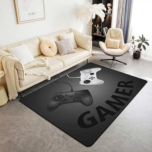jejeloiu Alfombra decorativa moderna con estampado de consola de videojuegos de 5 x 7 pulgadas, color negro, gris y blanco