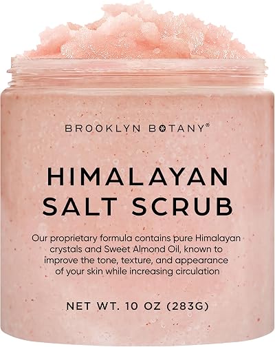 Brooklyn Botany Himalayan Salt Body Scrub - Moisturizing and Exfoliating Body, Face, Hand, Foot Scrub - Fights Stretch Marks, Fine Lines, Wrinkles - Great Gifts for Women & Men - 10 oz