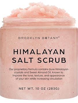 Brooklyn Botany Himalayan مقشر الجسم الملح - ترطيب وتقشير الجسم ، الوجه ، اليد ، مقشر القدم - يحارب علامات التمدد ، الخطوط الدقيقة ، التجاعيد - هدايا رائعة للنساء والرجال - 10 أونصات