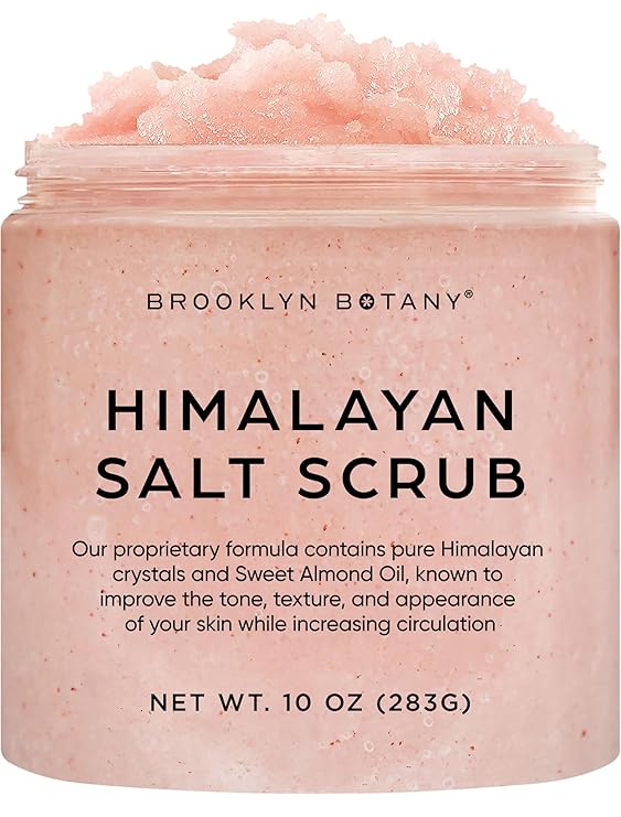Brooklyn Botany Himalayan مقشر الجسم الملح - ترطيب وتقشير الجسم ، الوجه ، اليد ، مقشر القدم - يحارب علامات التمدد ، الخطوط الدقيقة ، التجاعيد - هدايا رائعة للنساء والرجال - 10 أونصات