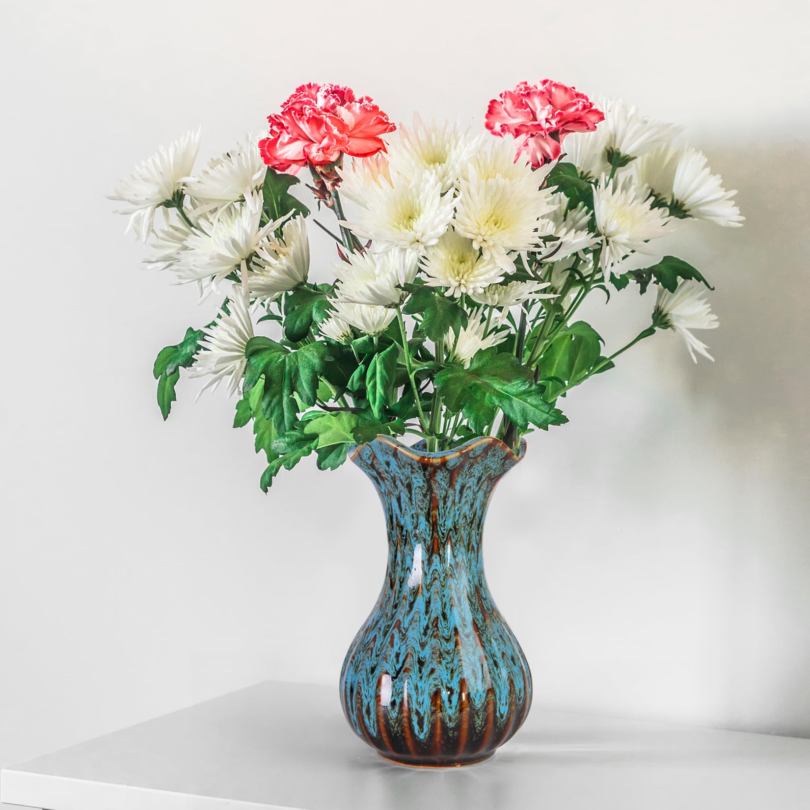 Jarrón de cerámica, pequeños jarrones modernos para decoración del hogar, elegante jarrón de flores para mesas, escritorio de oficina, decoración de habitación, apto para inauguración de la 6