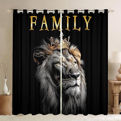 jejeloiu Lion Crown Safari Curtains Window 52 x 84 Inch Kids Teens Blackout