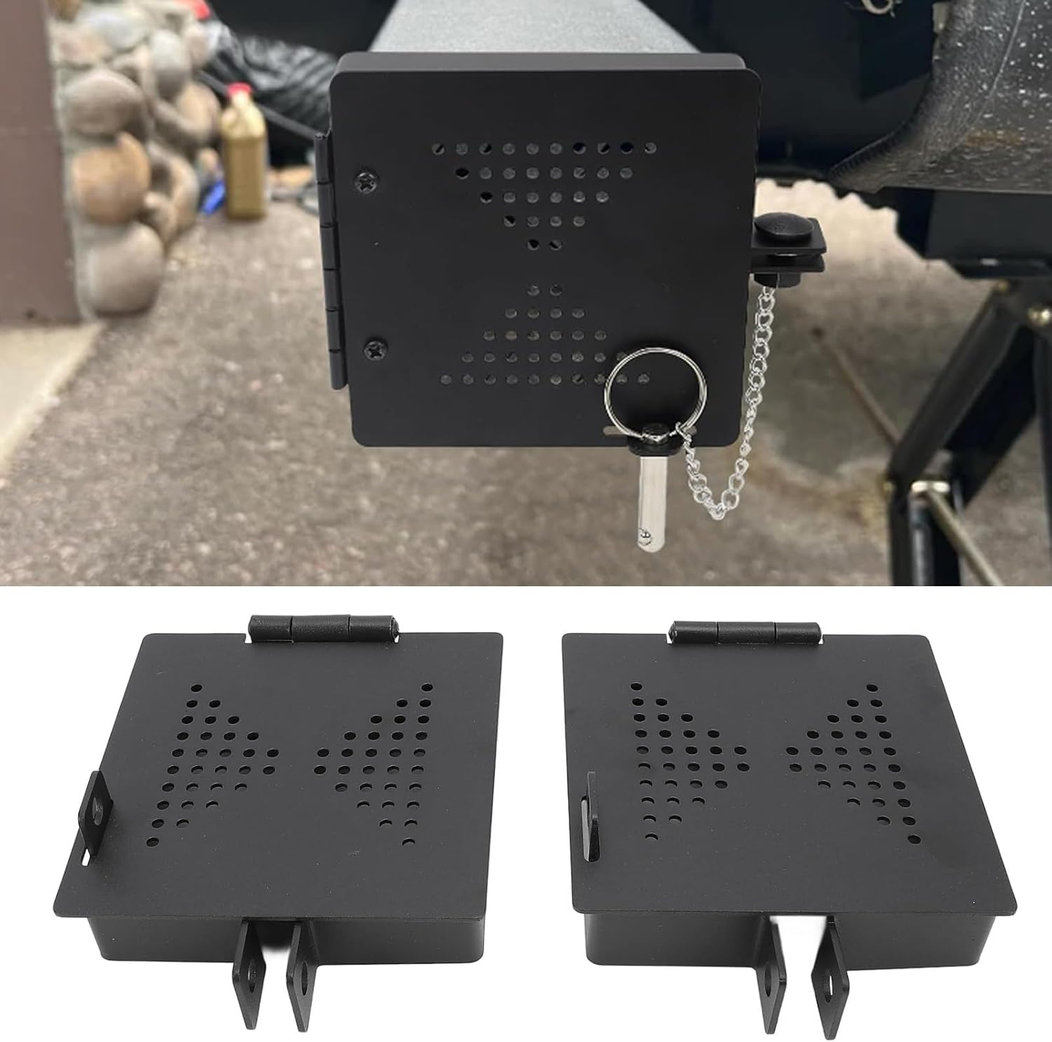 Zunate Carbon Steel RV Bumper Cover with Vent Holes – Secure Sewer Hose Storage, Square End Plug with Safety Pin – Fits 4 Inch RV Bumpers, Weatherproof, Easy Install