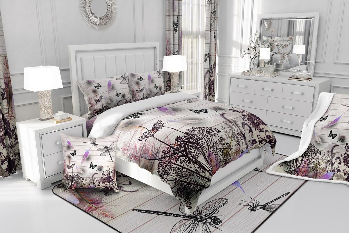 Feelyou Dragonfly Throw Pillow Covers 22"x22" Set of 2 Soft Gifts for Women Decorative Throw Pillowcases for Kids Teens Animal Pillow Cases Cushion Covers Wood Grain Beige Black Cushion Cases