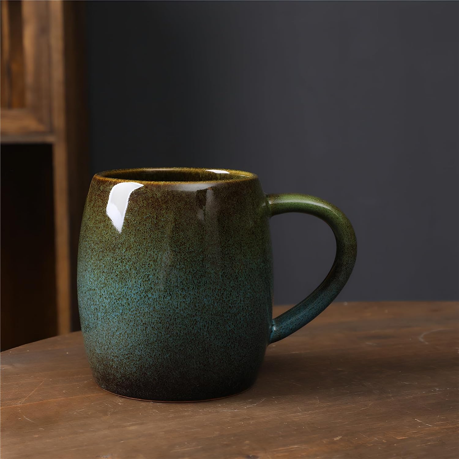21oz Large Handmade ceramic Mug, Big Ceramic Tea Cup, Durable and Heavy Microwave and Dishwasher Safe Pottery Coffee Mug with Handle, Reactive Glaze Stoneware Clay coffee mug (Green)