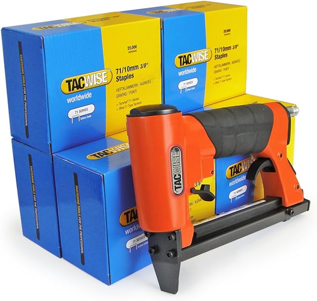 Tacwise 1190 A7116V Upholstery Air Stapler Bundle with 120,000 x 10mm Staples, Uses Type 71 / 4 - 16 mm Staples, Orange / Black