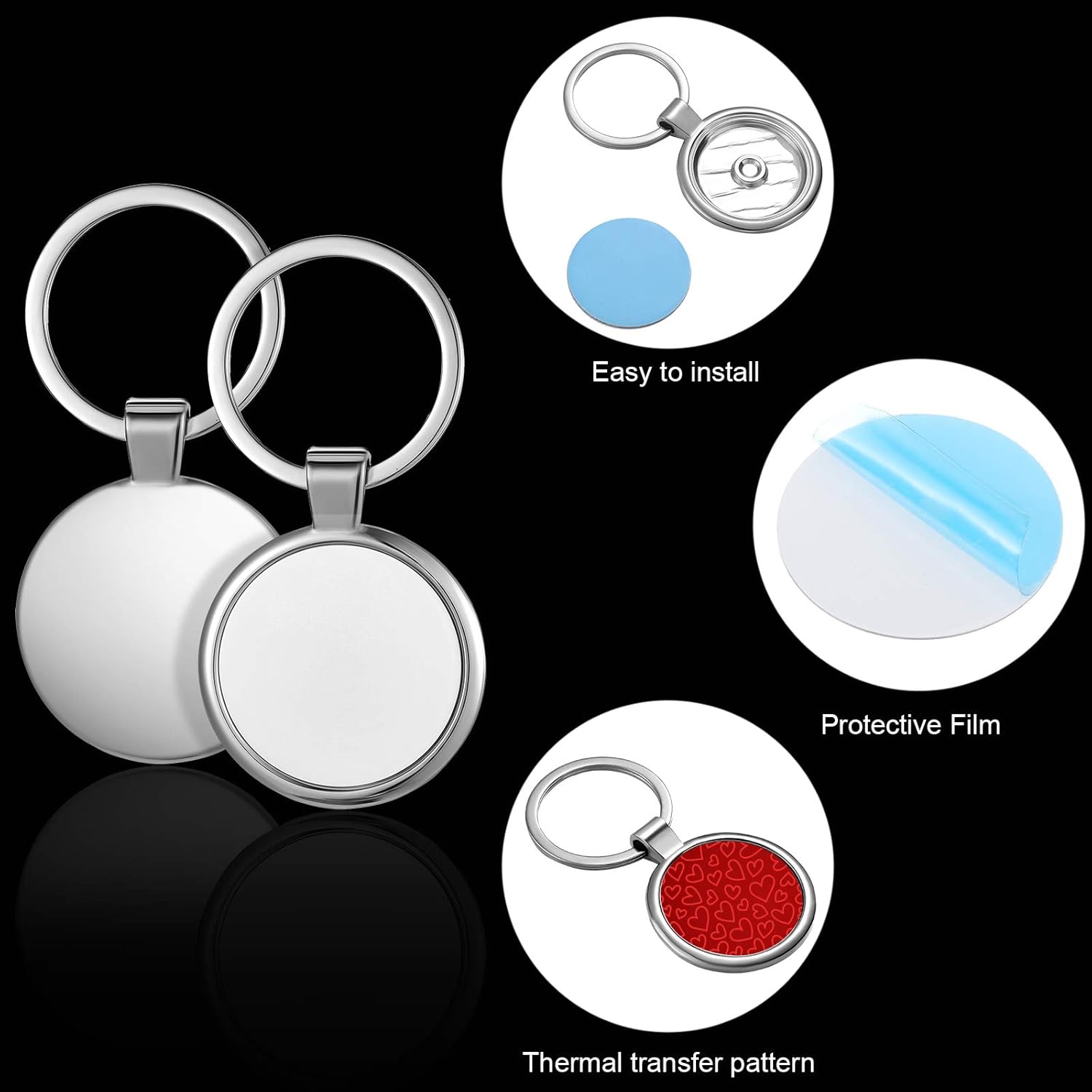 Chuangdi 12 Pieces Sublimation Blank Keychain Metal Heat Transfer Keychain Blank Board Key Rings for DIY Crafts Supplies, 3 Shapes - Image 2