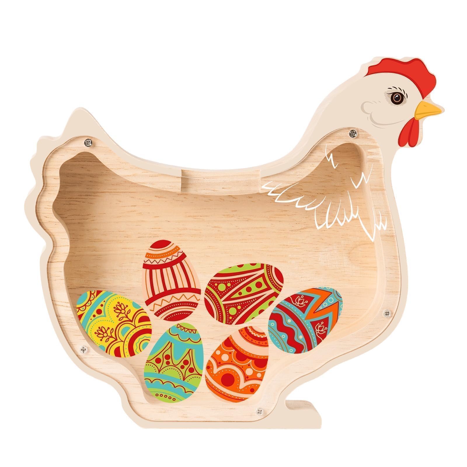 Uniwooder Wooden Chicken Piggy Bank for Kids, Unbreakable Wooden Easter Eggs Coin Bank for Kids, Cashbox Money Bank for Girls, Boys, Money Jar for