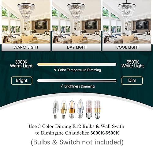 Miniatura 8 de brfaixla Candelabro de cristal negro de 7 niveles con 22 luces de lujo de 35.46 pulgadas, moderno y contemporáneo de cristal, iluminación de techo,