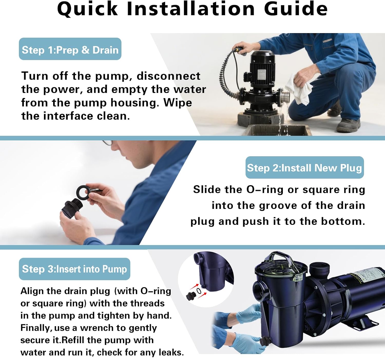 Lenporl 6-Pack Pool Pump Drain Plugs with 2 O-Rings & 6 Square Washers SPX1700FG, Compatible with Hayward Super Pump PowerFlo and MaxFlo Series Pool Pump Parts, Aftermarket Parts for Home Improvement