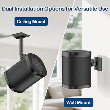 notiela Pair of Angle Adjustable Speaker Wall Mount for Sonos One, One SL, Play 1 Ceiling Mount for Sonos One SL Wall Bracket Black, Support Wall & Ceiling Optional Mounting Ways