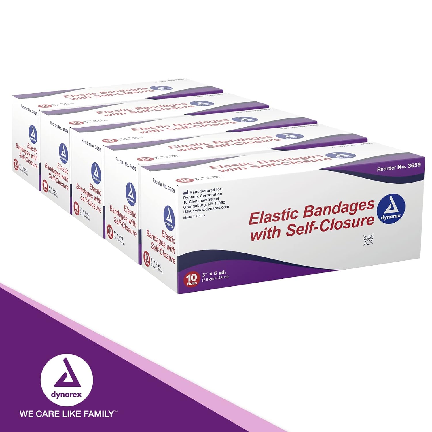 Dynarex Elastic Bandages with Self-Closure, Outstanding Compression and Stretch, Latex-Free Elastic Bandages with Hook & Loop Closure, 3" x 5 yds., 1 Case of 50 (5 Boxes of 10)