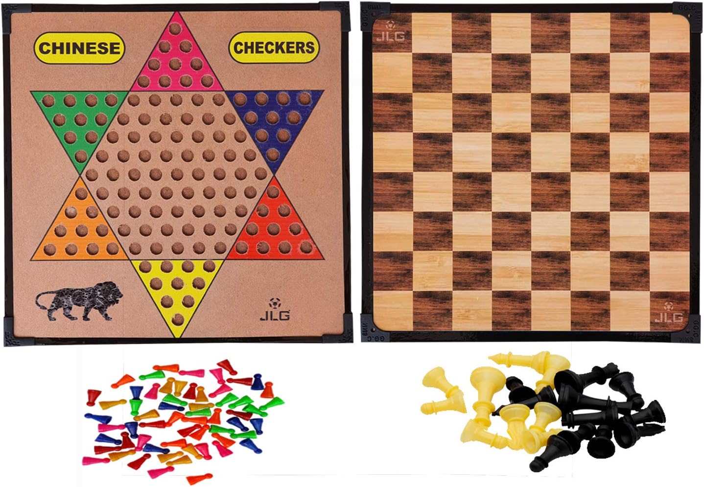 JLG Wooden Chinese Checker and Chess Board(12X12) with Tokens & Chessmen for 4 years and up