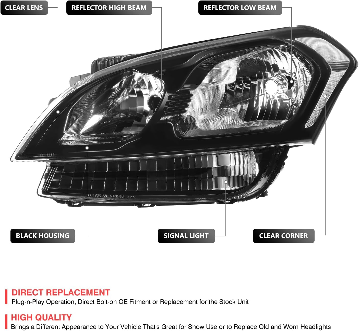 DNA MOTORING Front Left, Front Right Factory OE Style Pair of Headlight Assembly Compatible With KIA Soul 2012-2013/With Reflector Beam Headlight, OEM-HL-0324