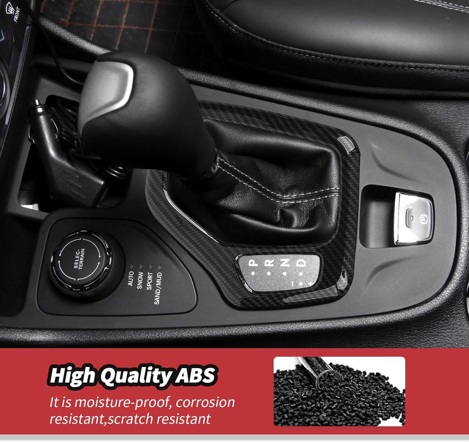 JeCar Carbon Fiber Interior Center Console Gear Shift Panel Trim Cover Fit for 2014-2018 Jeep Cherokee Interior Accessories