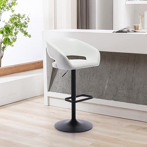 Miniatura 100 de Vogue Furniture Direct Taburete de bar ajustable con respaldo y brazos huecos, moderno taburete giratorio de piel sintética, silla de barra de Negro