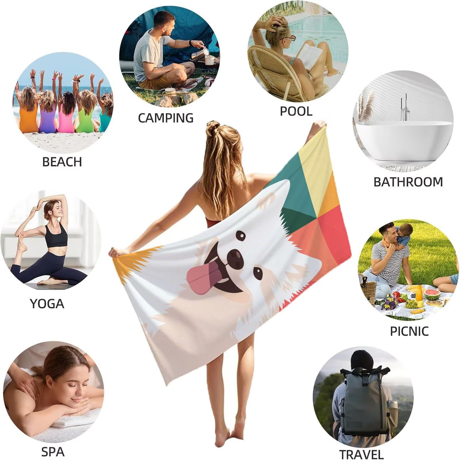 Ręczniki z mikrofibry dla psa, ręcznik plażowy, duży 100 x 180 cm, ręcznik sportowy, szybkoschnący, chłonny, ręcznik plażowy, mata plażowa, koc piknikowy na podróż, kemping, wakacje, basen M-450