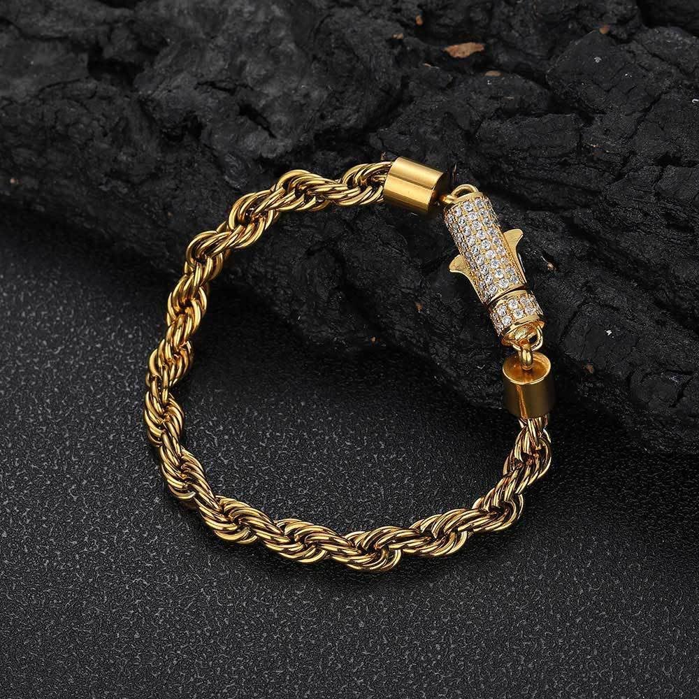 Unisex 18K gold fashion Cuban twist Fried Dough Twists 6mm diamond bracelet, Valentine's Day Christmas tennis bracelet gift