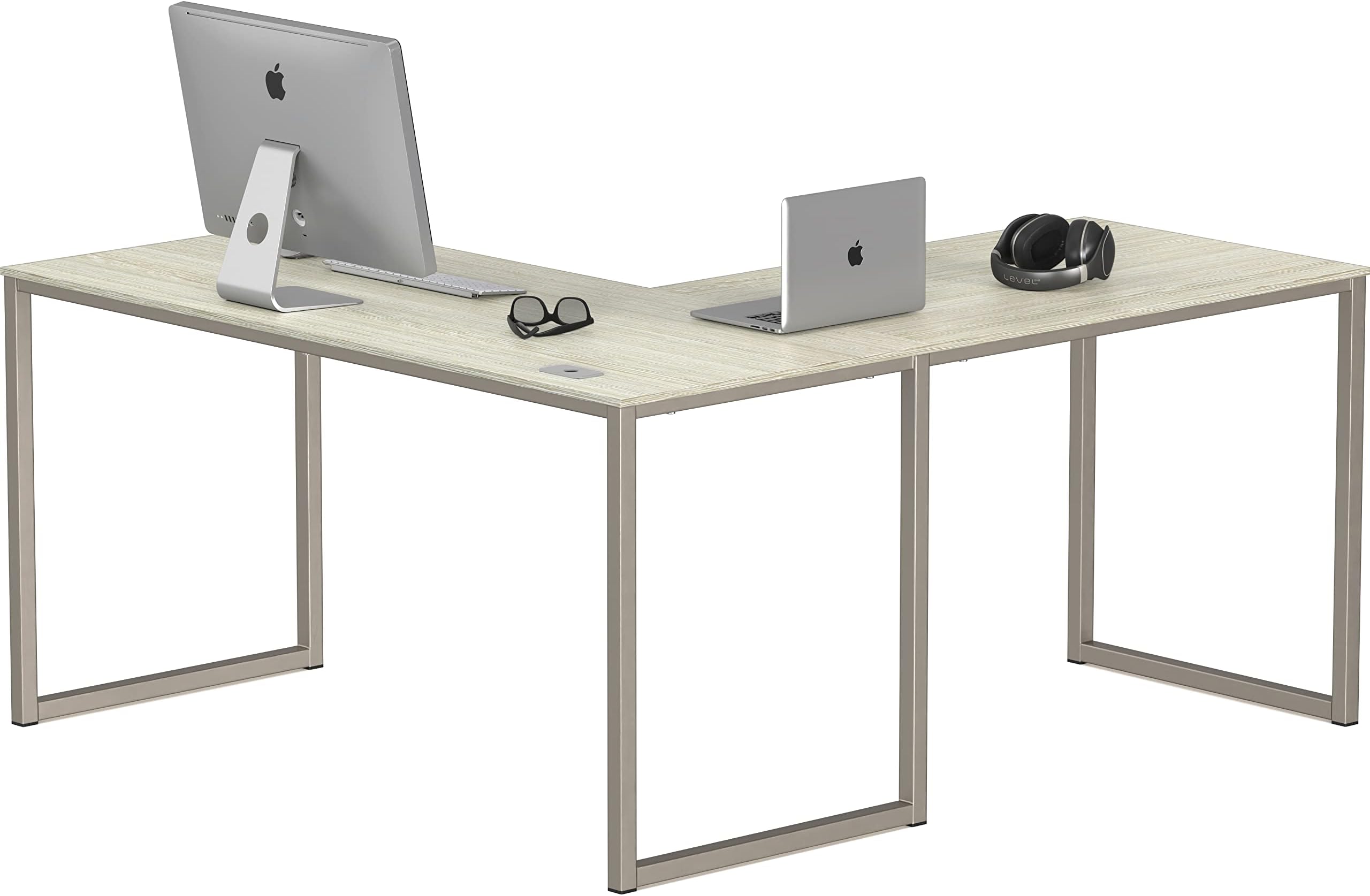 SHW Mission 55 x 60 Inches L-Shape Home Office Computer Desk, Maple
