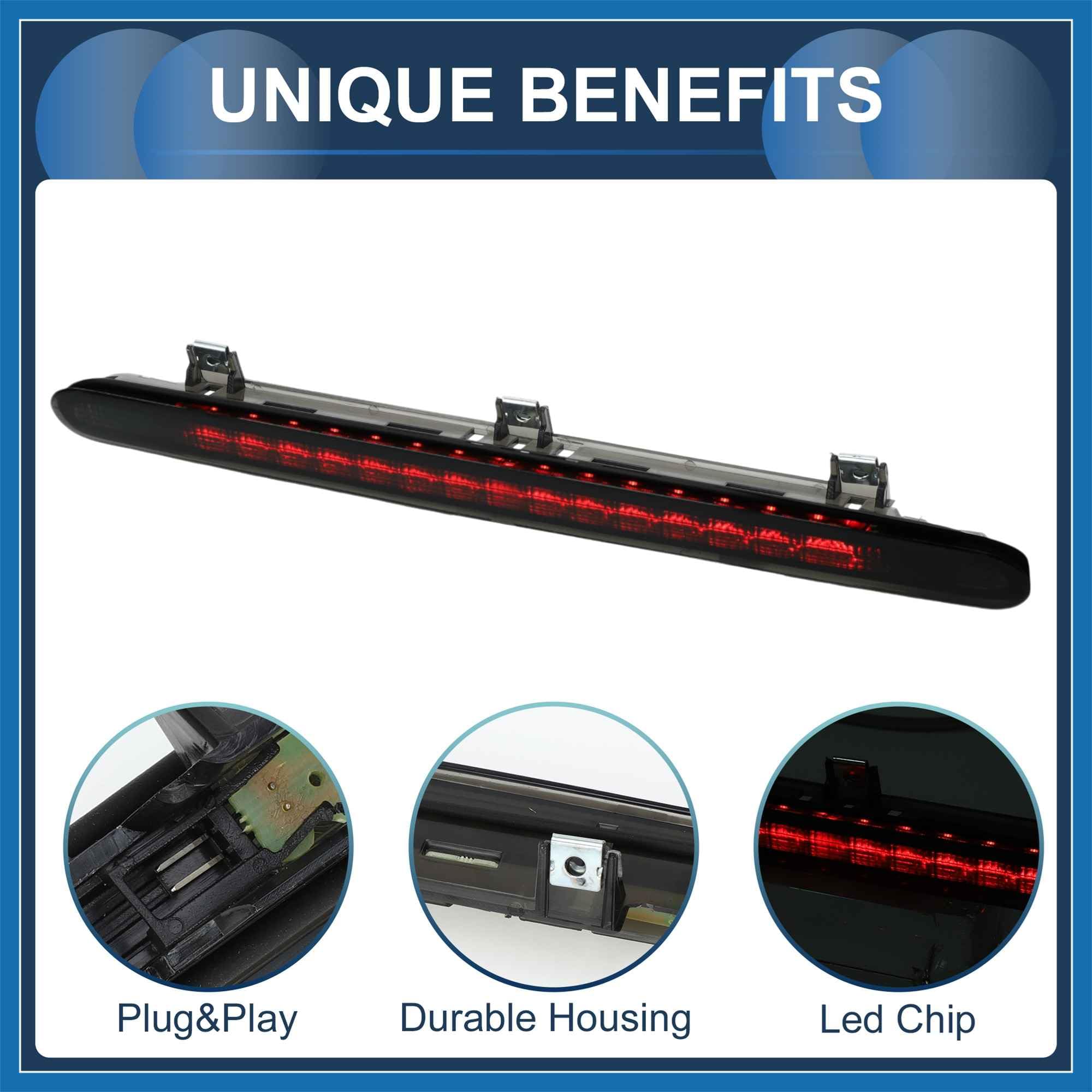 A ABSOPRO Luz De Freno Led De Tercera Luz De Freno Adecuado para VW Touran 1T 2003-2010 Carcasa Negra De Plástico Impermeable 3Ra Lámpara De Freno Reemplazo de artículo