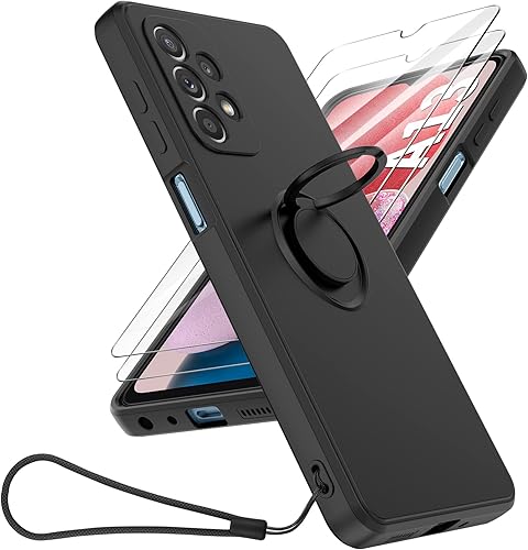 Miniatura 1 de YisrLery Funda compatible con Samsung Galaxy A13 4G con soporte de anillo y 2 protectores de pantalla de vidrio templado, funda de silicona líquida