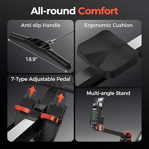 Vista 9 de YOSUDA R2 Máquina de remo para el hogar, máquinas profesionales de remo ajustables con resistencia al aire con monitor autoalimentado, riel de fila