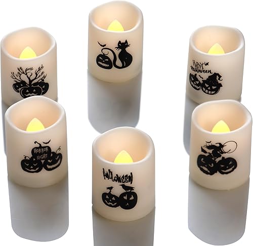 YINCHI Velas votivas sin llama con temporizador, luces LED con temporizador automático de ciclo diario integrado, calcomanías de calabaza para