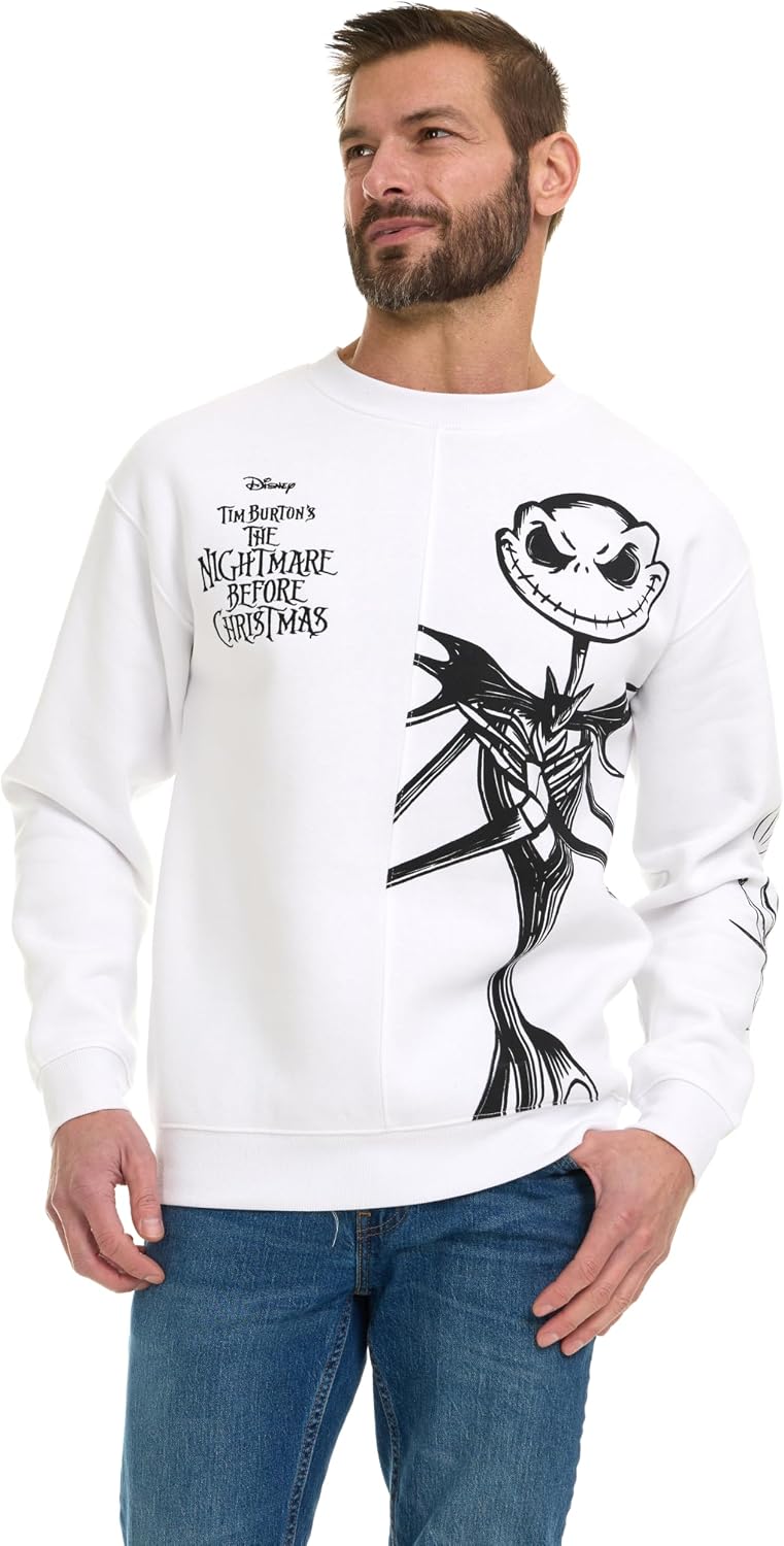 Disney Nightmare Before Christmas Jack Split Crewneck Men's Sweatshirt with Embroidery